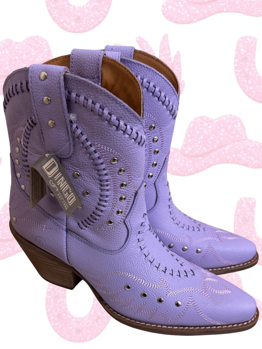 Women DINGO boho western lavender glam cowgirl purple leather studded boots 8.5